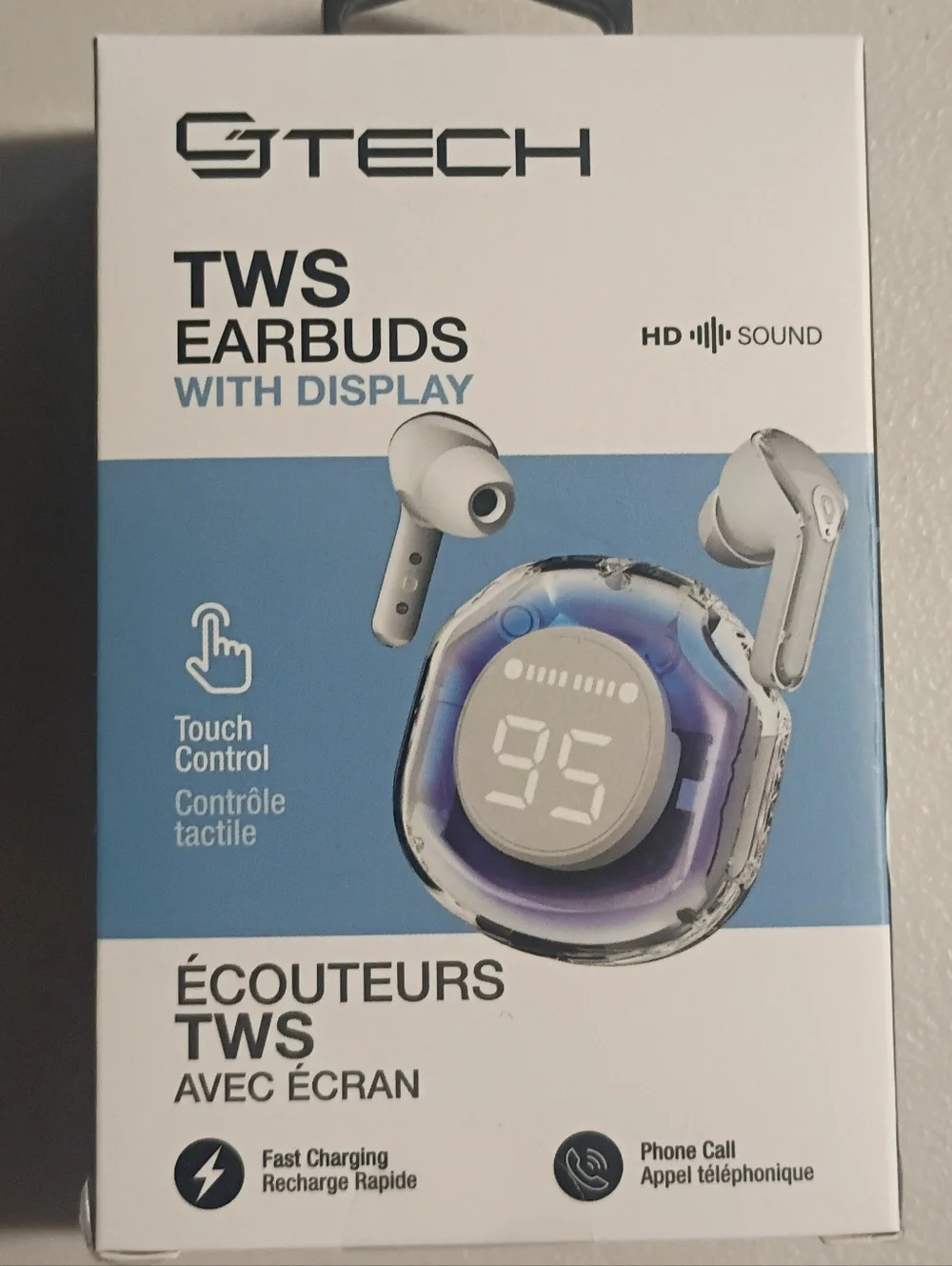 GTECH TWS Earbuds with Display - White and Blue